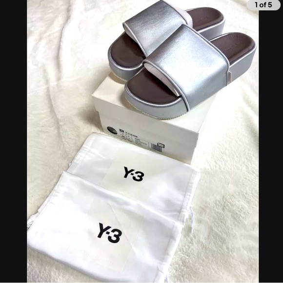 Y-3 YOHJI YAMAMOTO ADIDAS Size 7 metallic gray PLATFORM SLIDES SANDALS - Picture 1 of 5